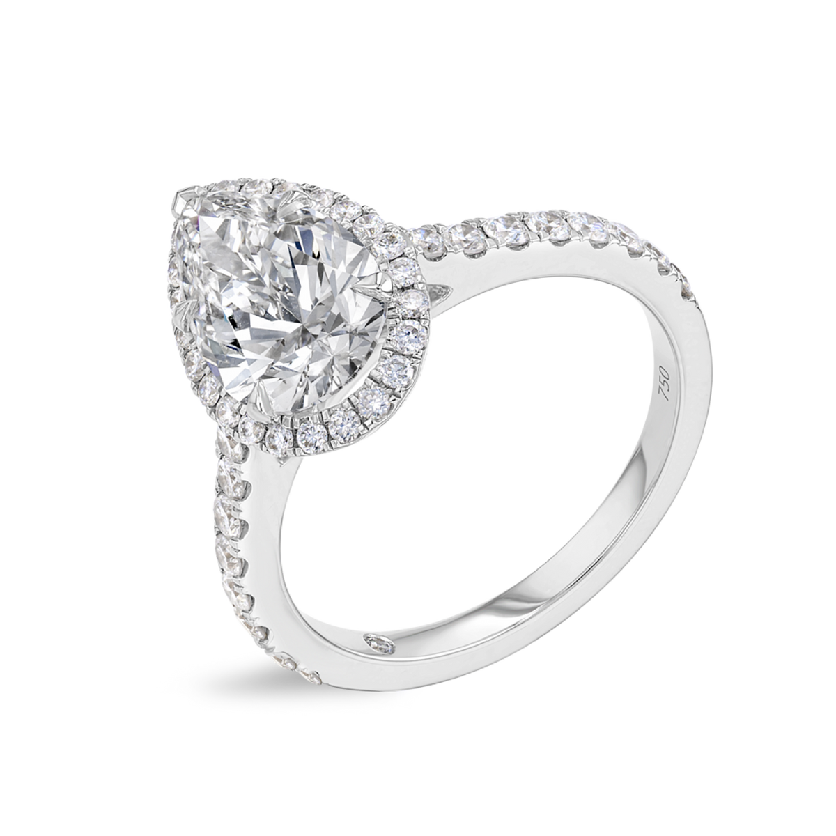 2 Carat Natural Pear Halo White Gold Ring