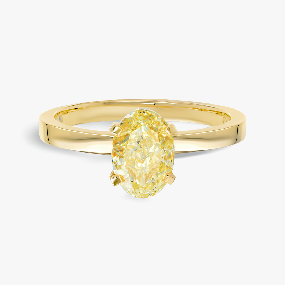 2 Carat Natural Fancy Yellow Oval Solitaire Yellow Gold Ring