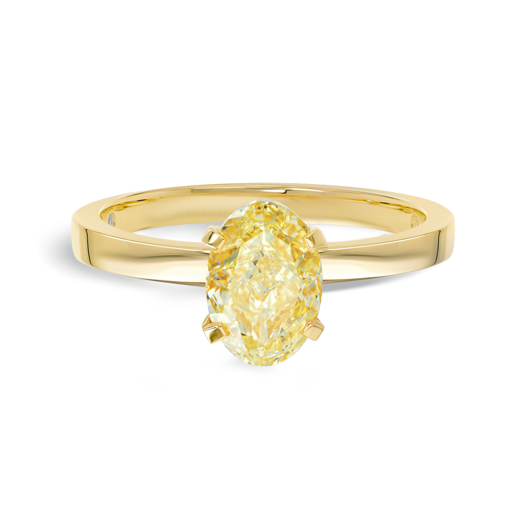 2 Carat Natural Fancy Yellow Oval Solitaire Yellow Gold Ring