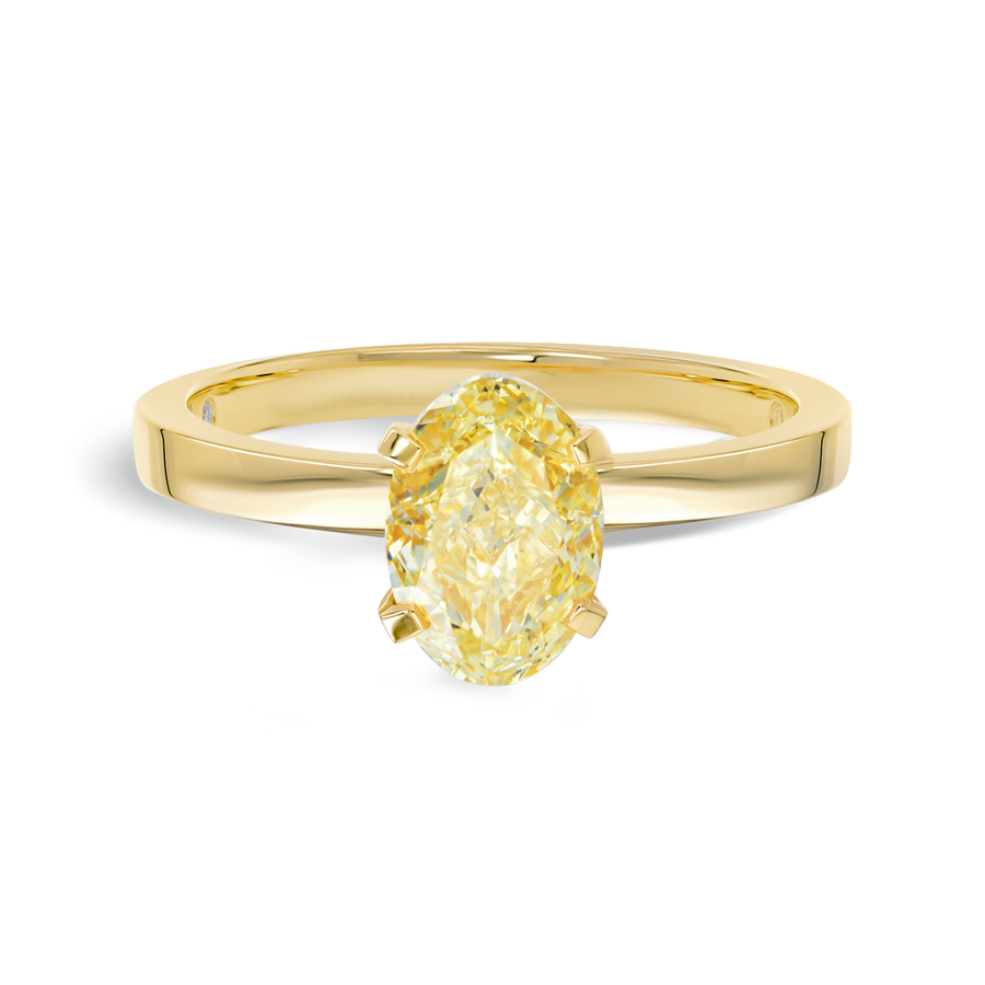 2 Carat Natural Fancy Yellow Oval Solitaire Yellow Gold Ring