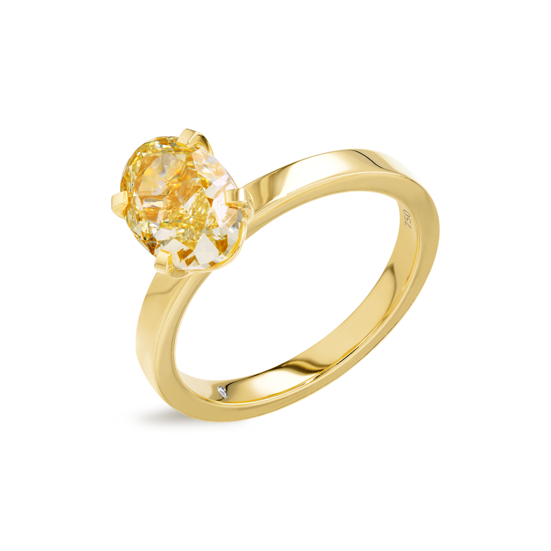 2 Carat Natural Fancy Yellow Oval Solitaire Yellow Gold Ring