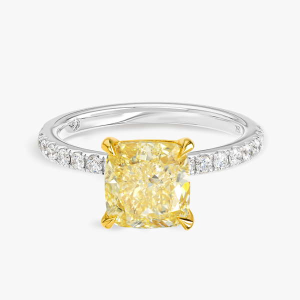 2.5 Carat Lab-Grown Fancy Yellow Cushion Diamond Band White Gold Ring