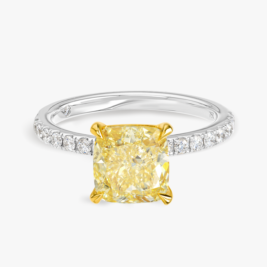 2.5 Carat Lab-Grown Fancy Yellow Cushion Diamond Band White Gold Ring