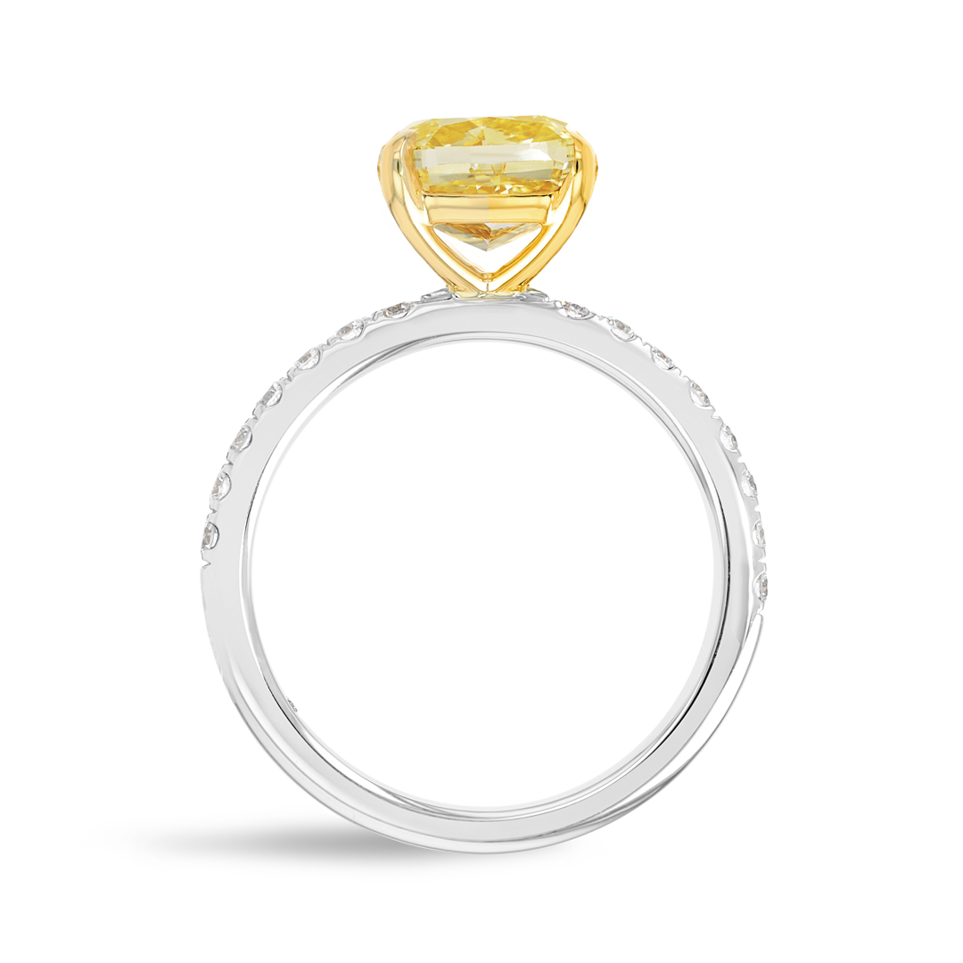 2.5 Carat Lab-Grown Fancy Yellow Cushion Diamond Band White Gold Ring