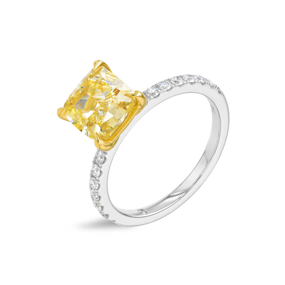2.5 Carat Lab-Grown Fancy Yellow Cushion Diamond Band White Gold Ring