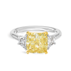3 Carat Natural Fancy Yellow Cushion Trilogy With Side Trapezoids White Gold Ring