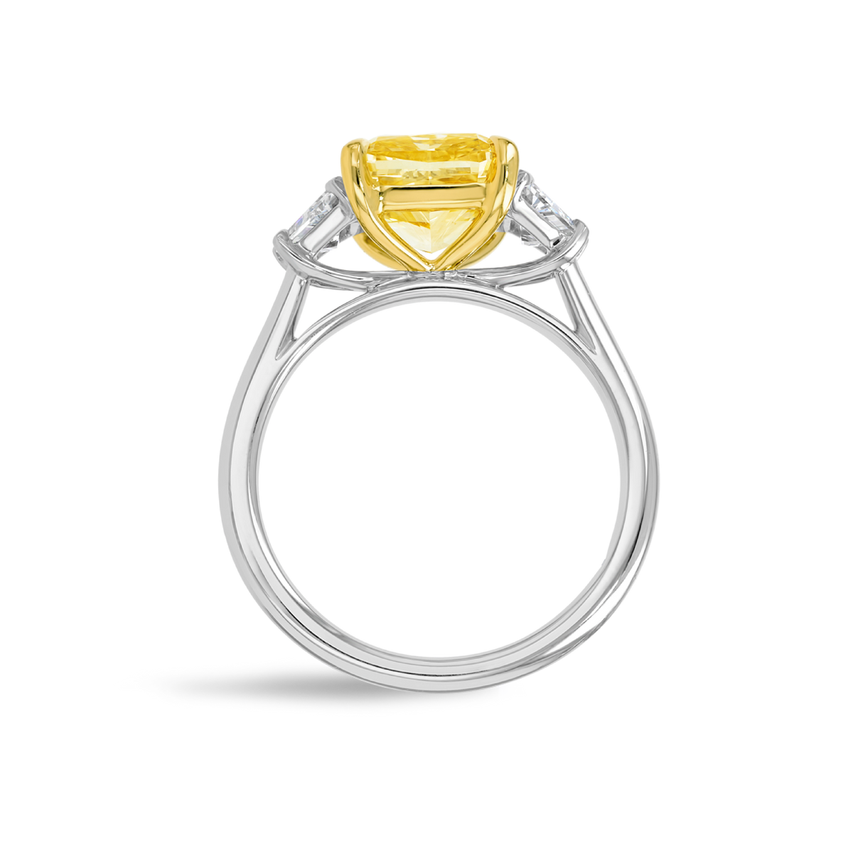 3 Carat Lab-Grown Fancy Yellow Cushion Trilogy With Side Trapezoids White Gold Ring