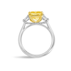 3 Carat Natural Fancy Yellow Cushion Trilogy With Side Trapezoids White Gold Ring