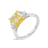 3 Carat Natural Fancy Yellow Cushion Trilogy With Side Trapezoids White Gold Ring