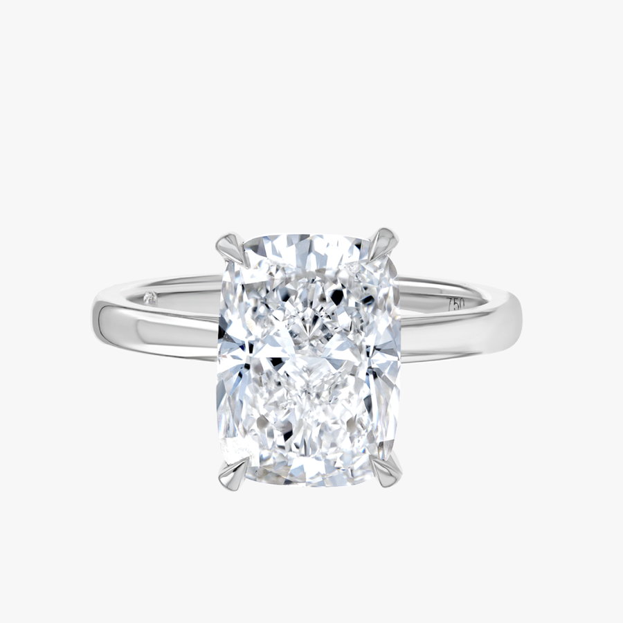 4 Carat Natural Elongated Cushion Solitaire White Gold Ring
