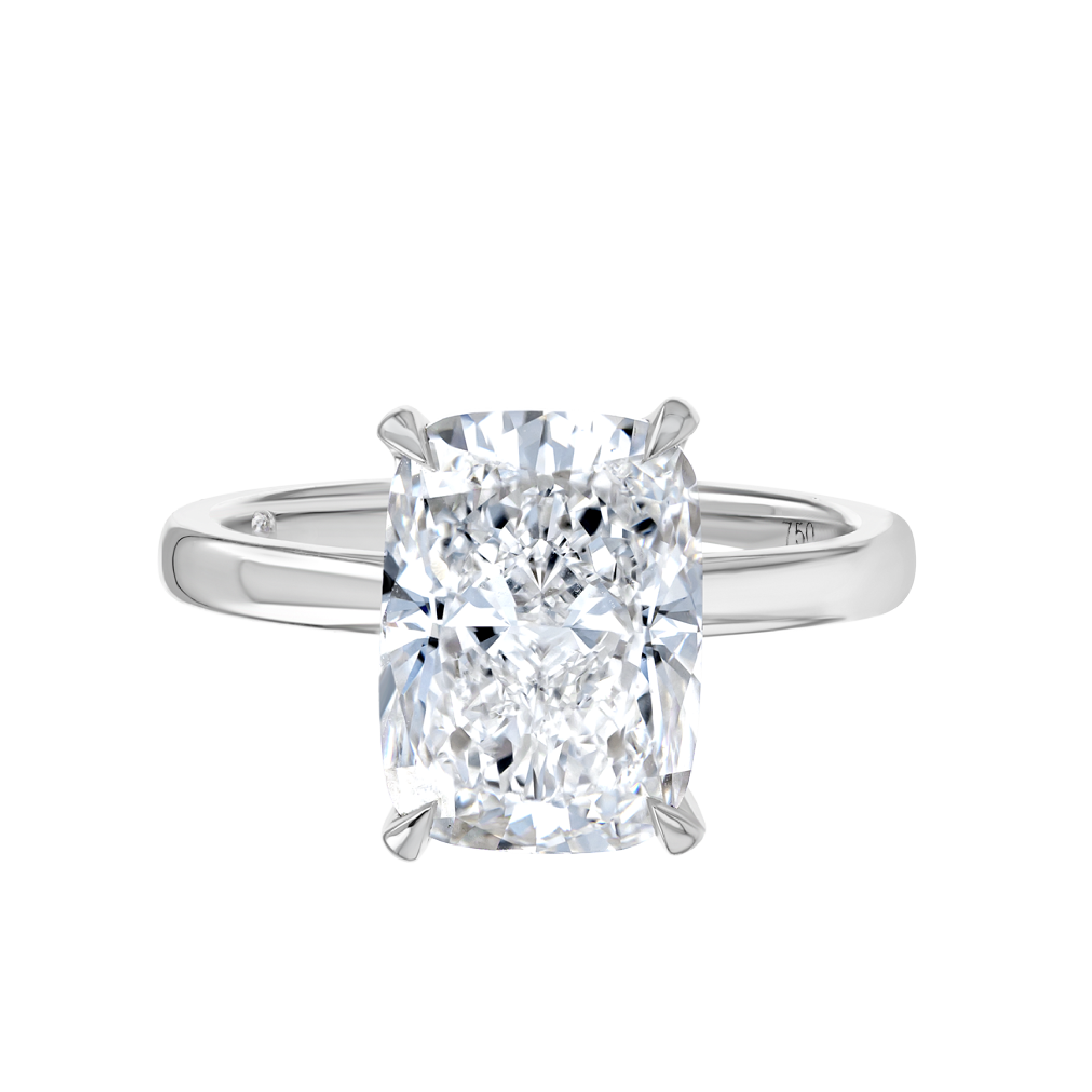 4 Carat Natural Elongated Cushion Solitaire White Gold Ring