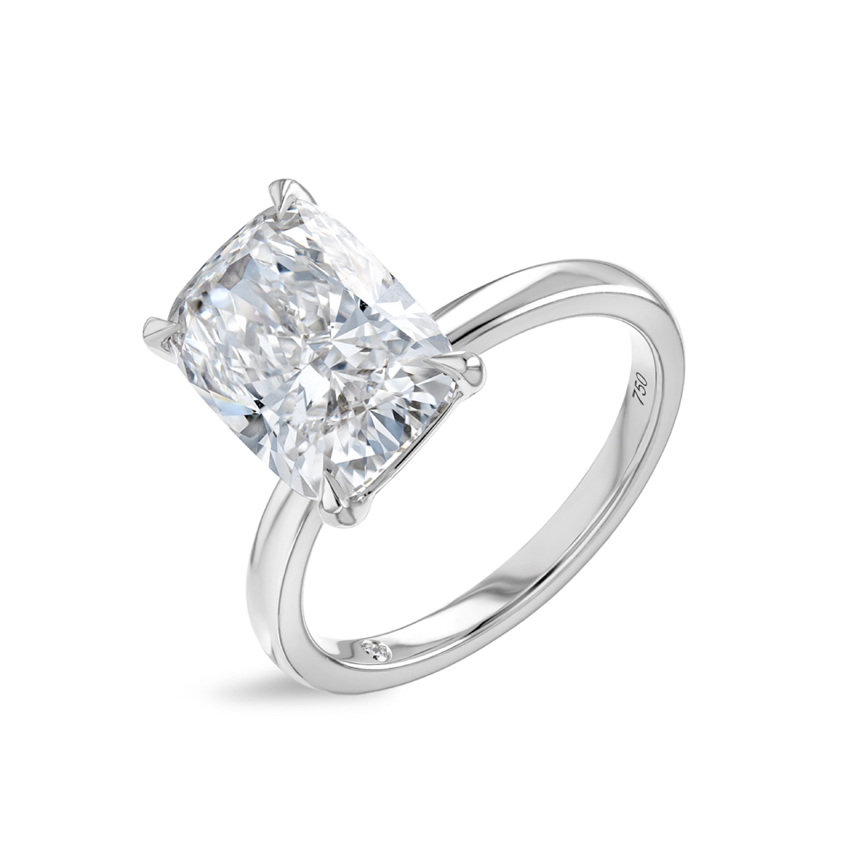 4 Carat Lab-Grown Elongated Cushion Solitaire White Gold Ring