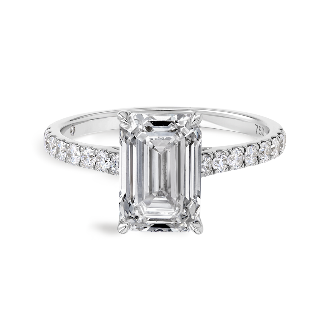 3 Carat Natural Emerald Diamond Band White Gold Ring