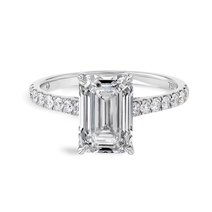 3 Carat Natural Emerald Diamond Band White Gold Ring