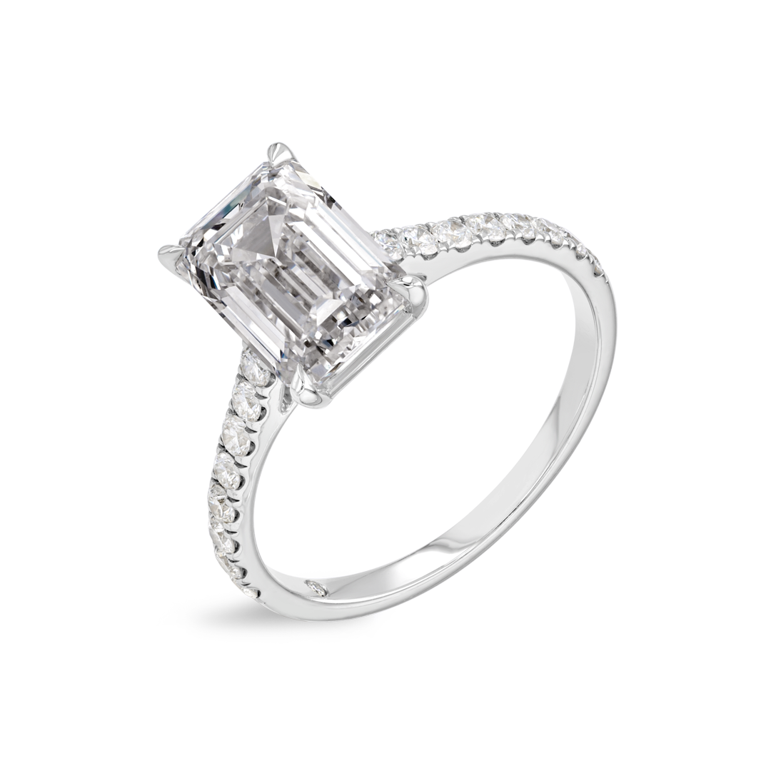 3 Carat Natural Emerald Diamond Band White Gold Ring