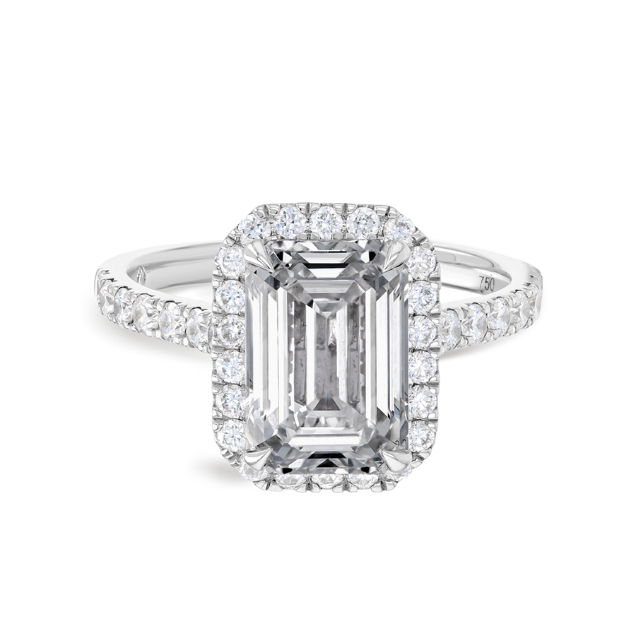 3 Carat Lab-Grown Emerald Halo White Gold Ring
