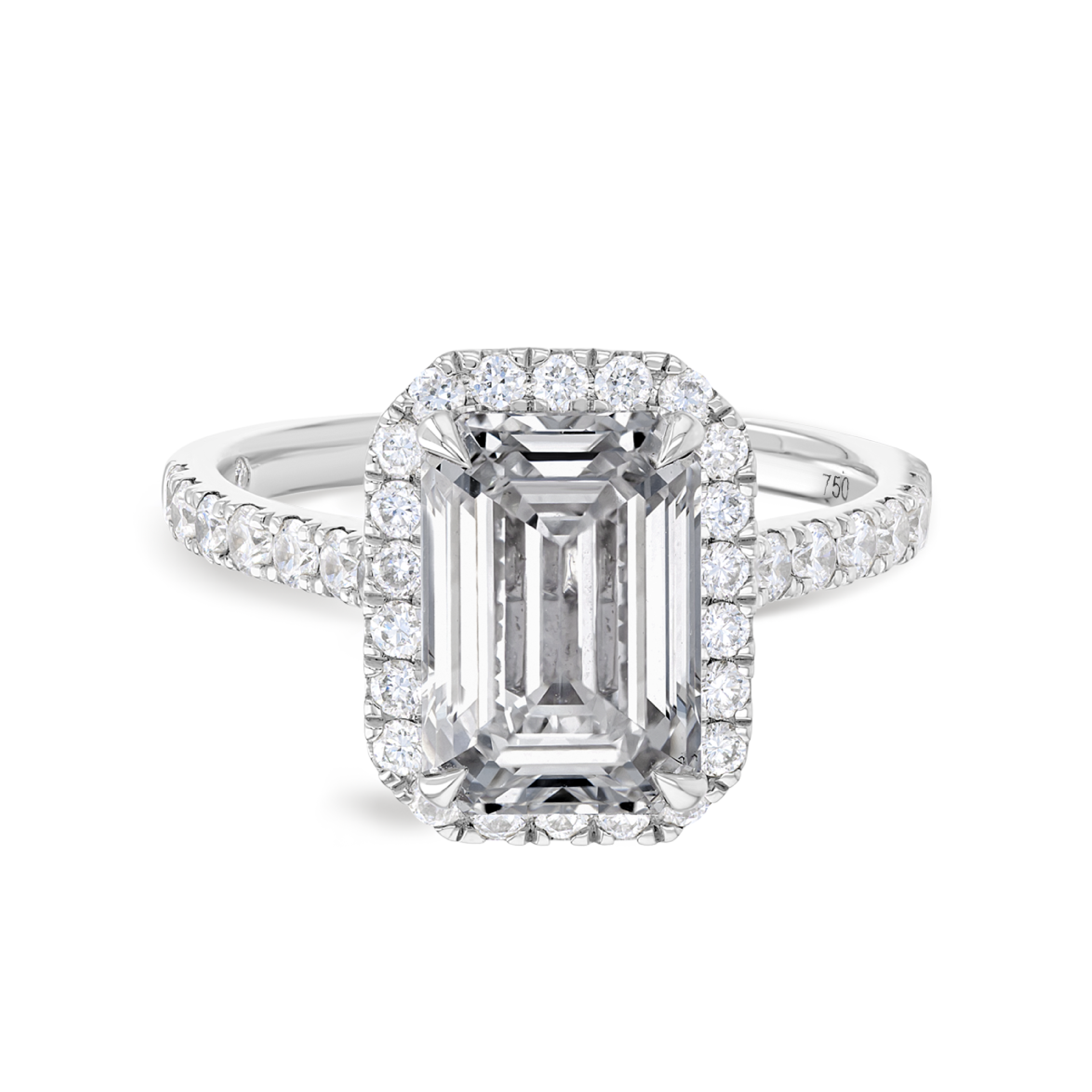 3 Carat Natural Emerald Halo White Gold Ring