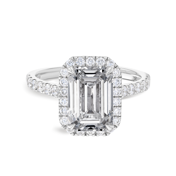 3 Carat Natural Emerald Halo White Gold Ring