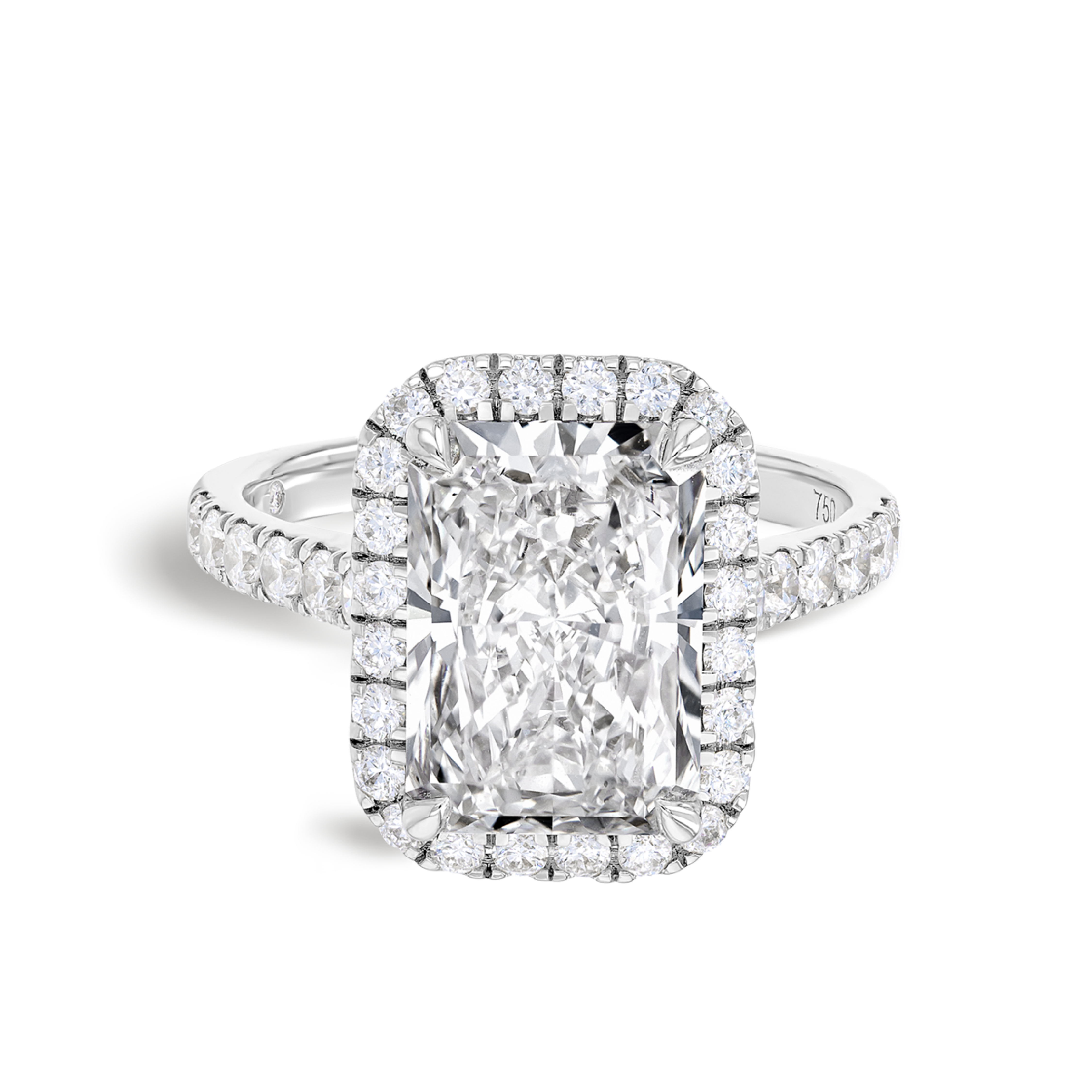 4 Carat Natural Radiant Halo White Gold Ring