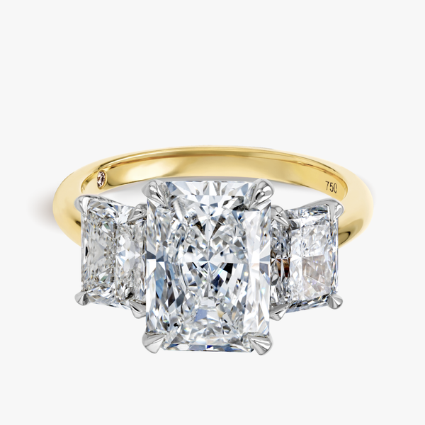 4 Carat Natural Radiant Trilogy With Side Radiants Yellow Gold Ring