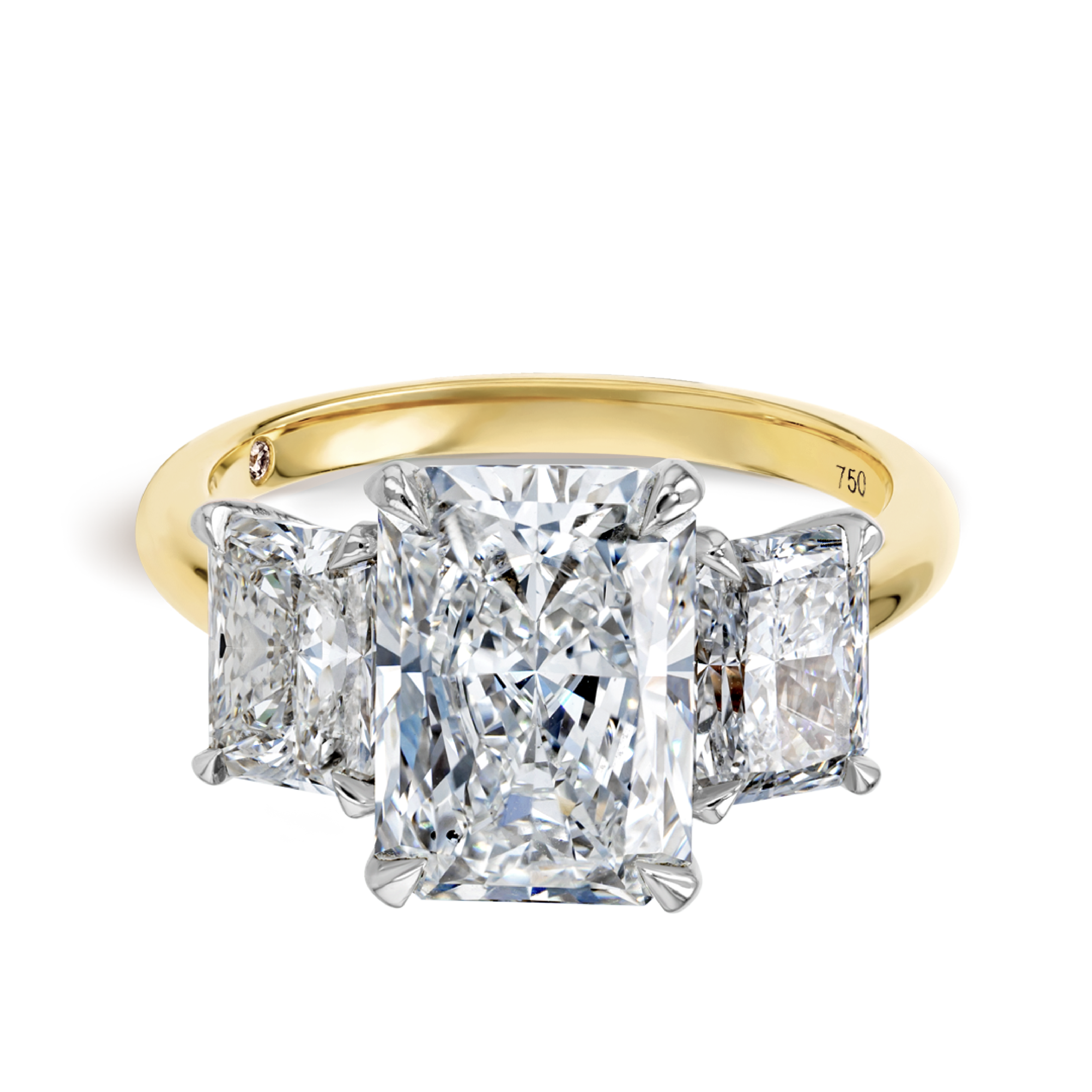 4 Carat Natural Radiant Trilogy With Side Radiants Yellow Gold Ring
