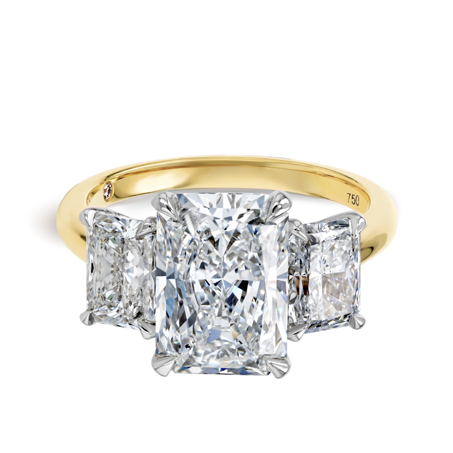 4 Carat Natural Radiant Trilogy With Side Radiants Yellow Gold Ring