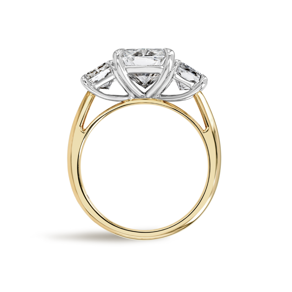4 Carat Natural Radiant Trilogy With Side Radiants Yellow Gold Ring
