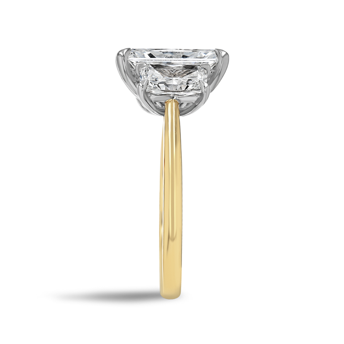 4 Carat Natural Radiant Trilogy With Side Radiants Yellow Gold Ring