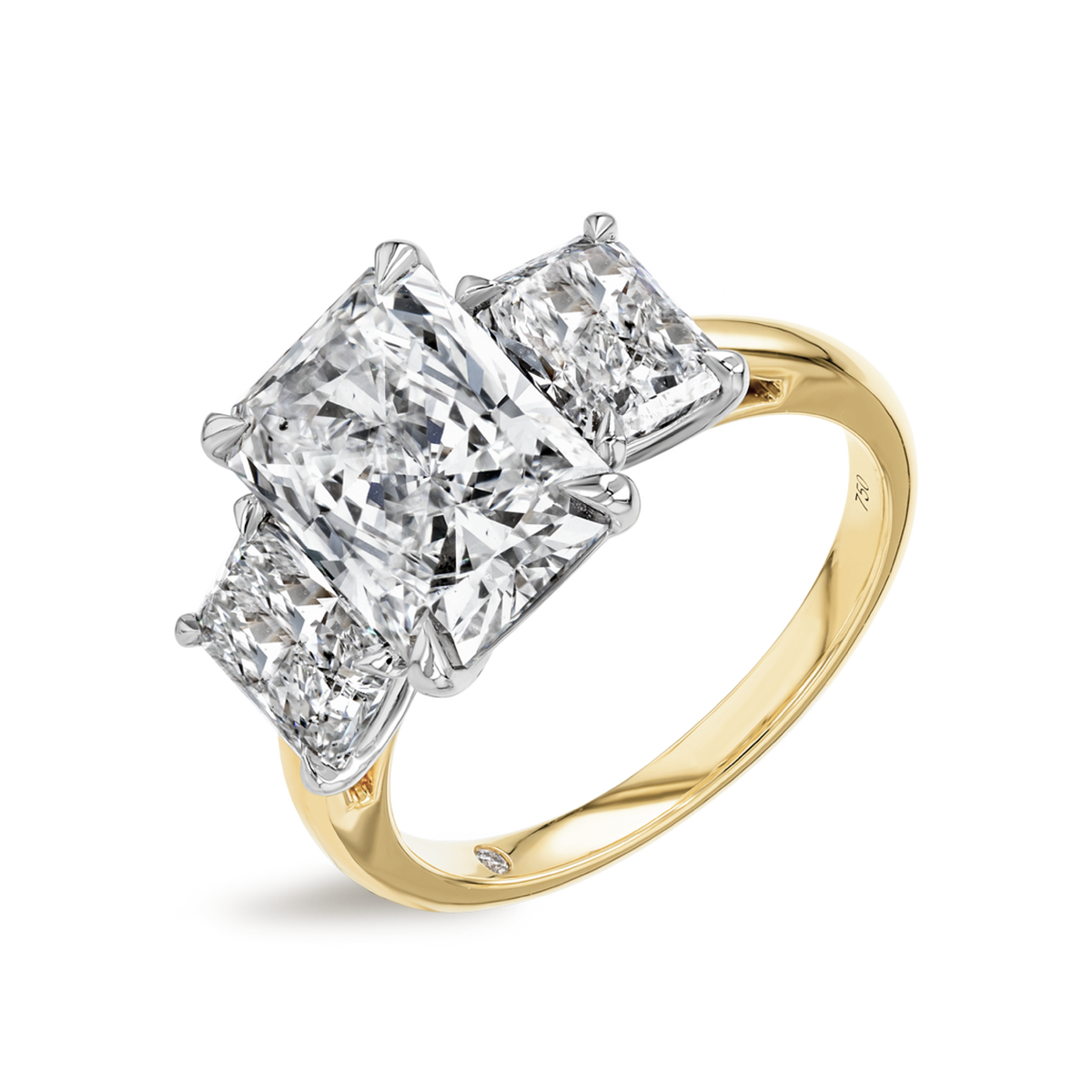 4 Carat Natural Radiant Trilogy With Side Radiants Yellow Gold Ring