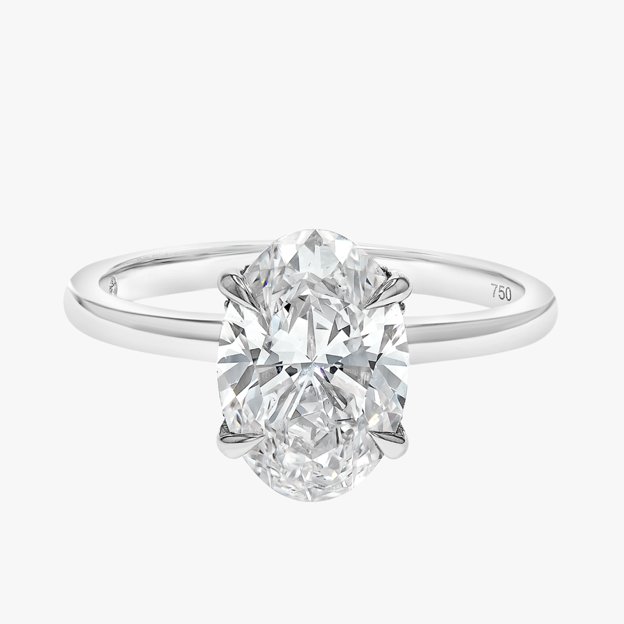 2 Carat Natural Oval Solitaire With Hidden Halo White Gold Ring