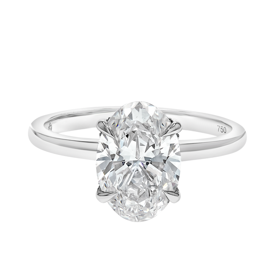 2 Carat Natural Oval Solitaire With Hidden Halo White Gold Ring