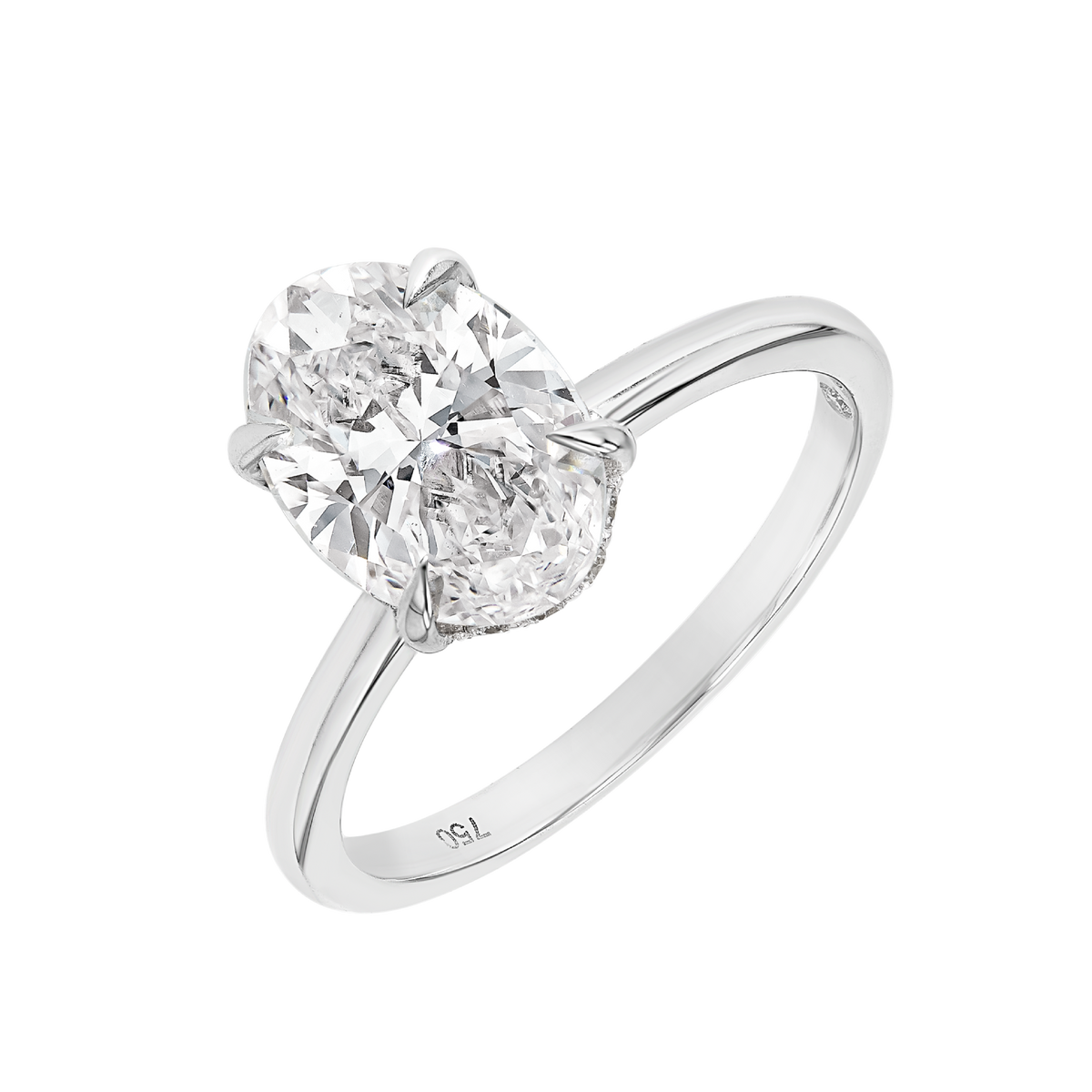 2 Carat Natural Oval Solitaire With Hidden Halo White Gold Ring