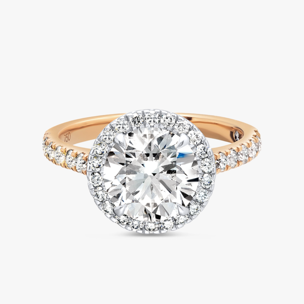 2 Carat Natural Round Halo Diamond Band Rose Gold Ring