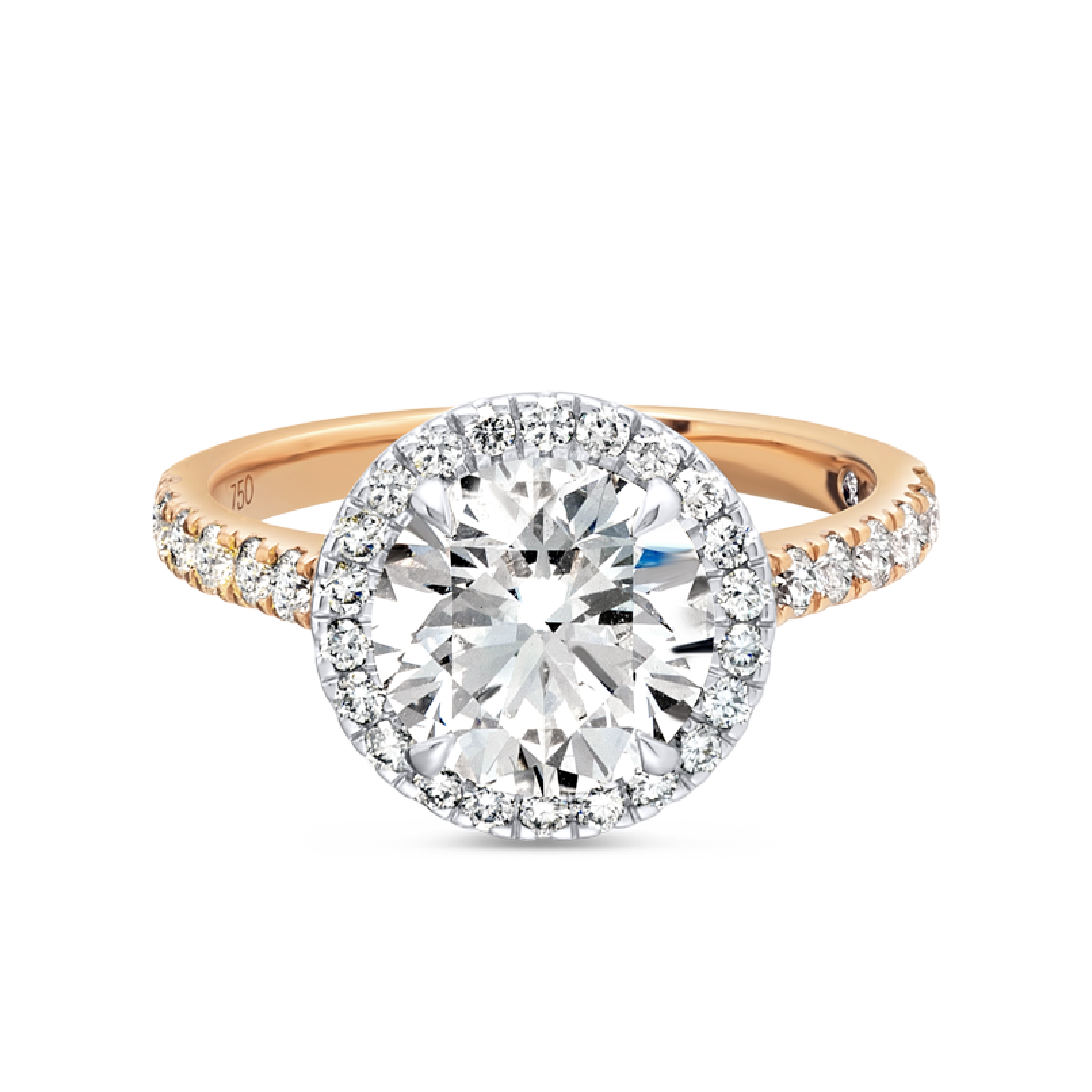 2 Carat Natural Round Halo Diamond Band Rose Gold Ring