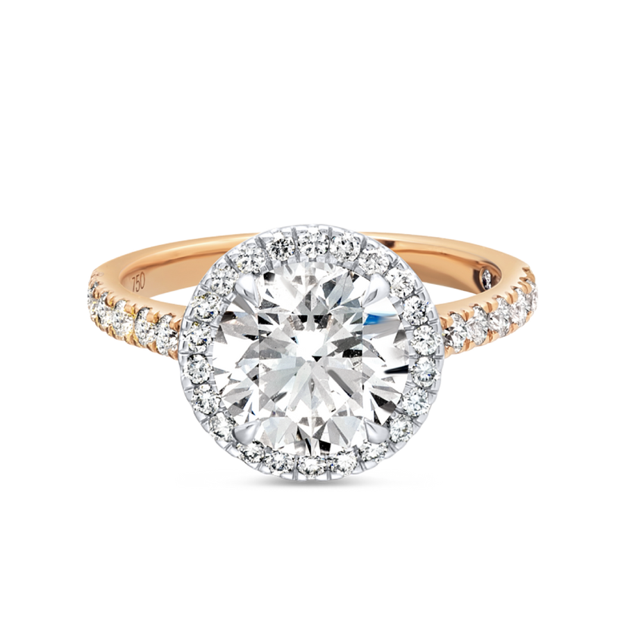 2 Carat Natural Round Halo Diamond Band Rose Gold Ring