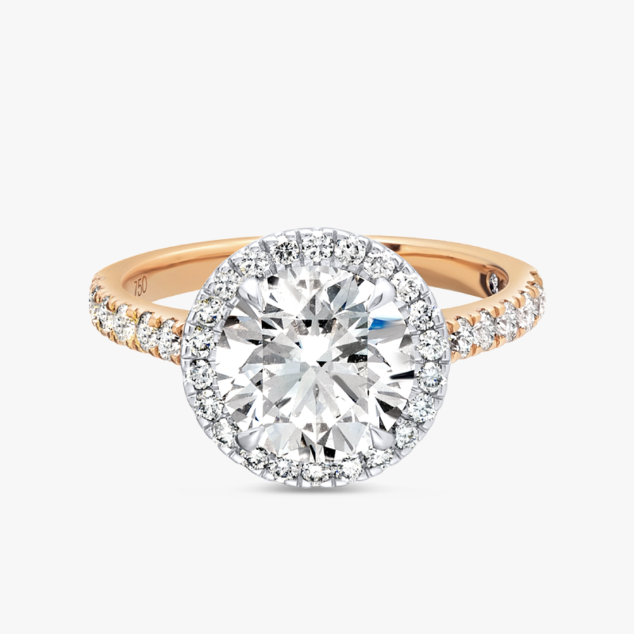 2 Carat Lab-Grown Round Halo Diamond Band Rose Gold Ring