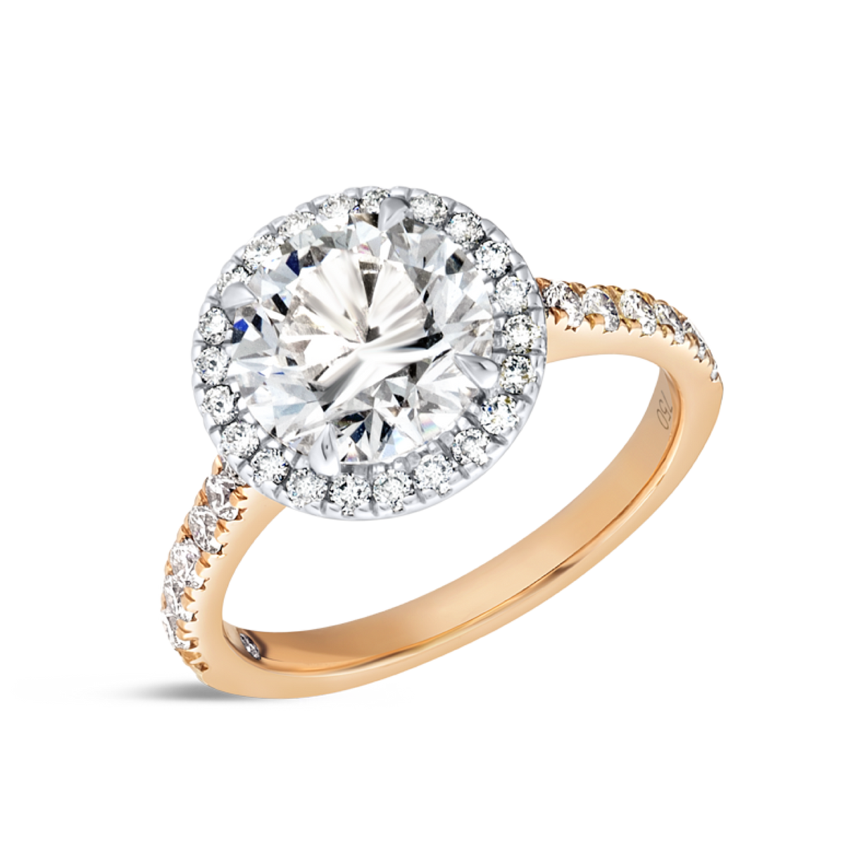 2 Carat Natural Round Halo Diamond Band Rose Gold Ring