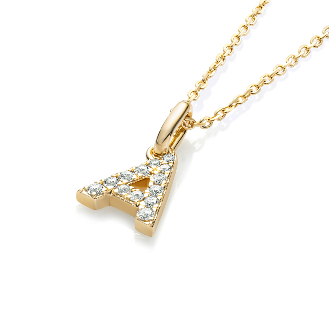 A Letter Natural Diamond Pendant Yellow Gold
