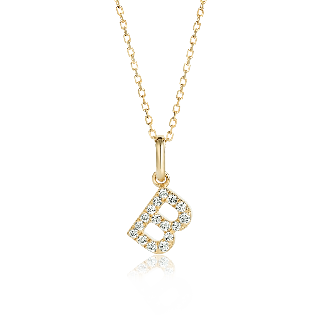 B Letter Natural Diamond Pendant Yellow Gold