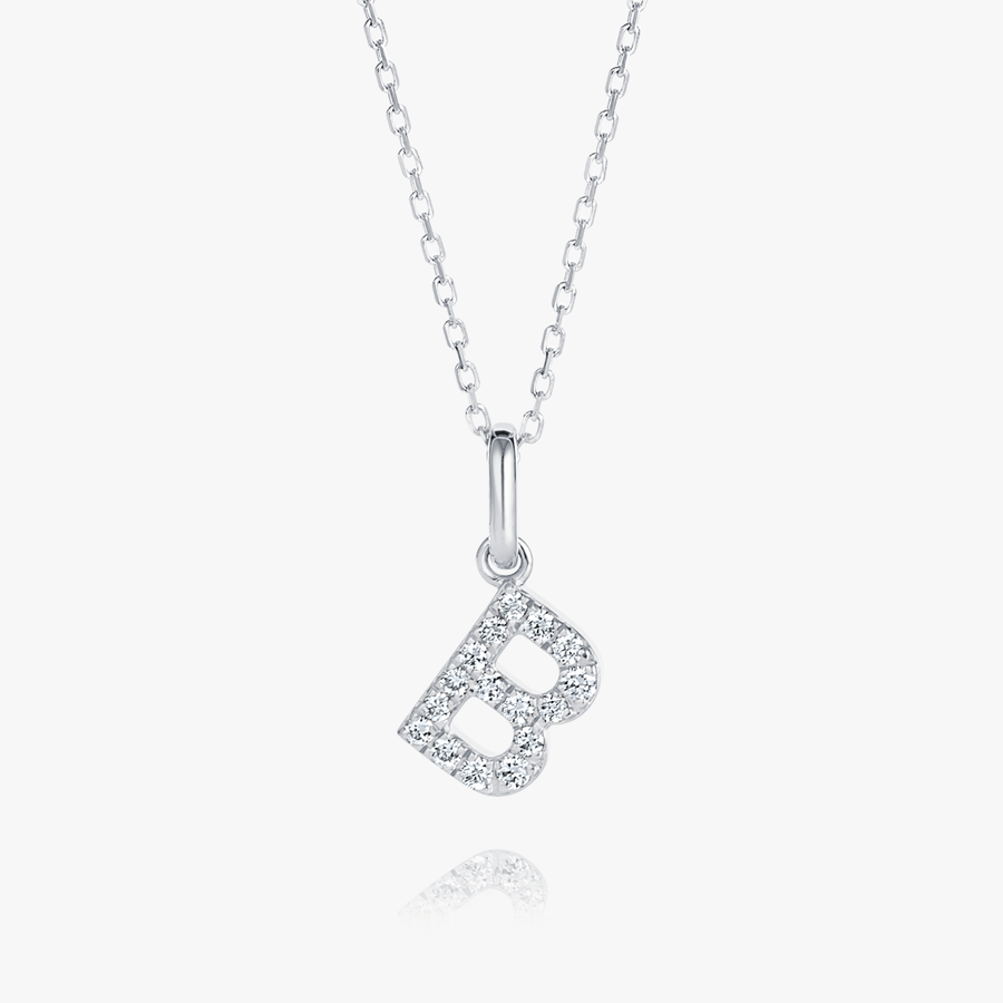 B Letter Natural Diamond Pendant White Gold