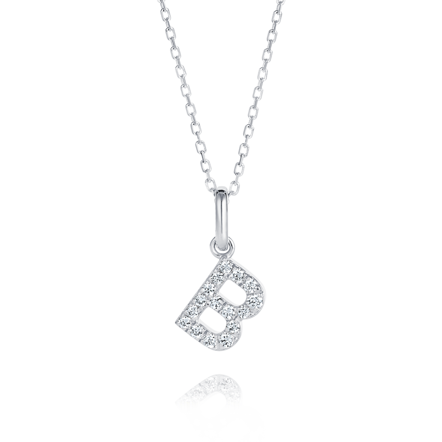 B Letter Natural Diamond Pendant White Gold