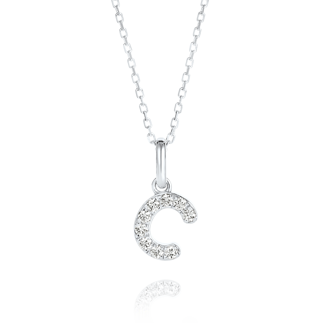 C Letter Natural Diamond Pendant White Gold
