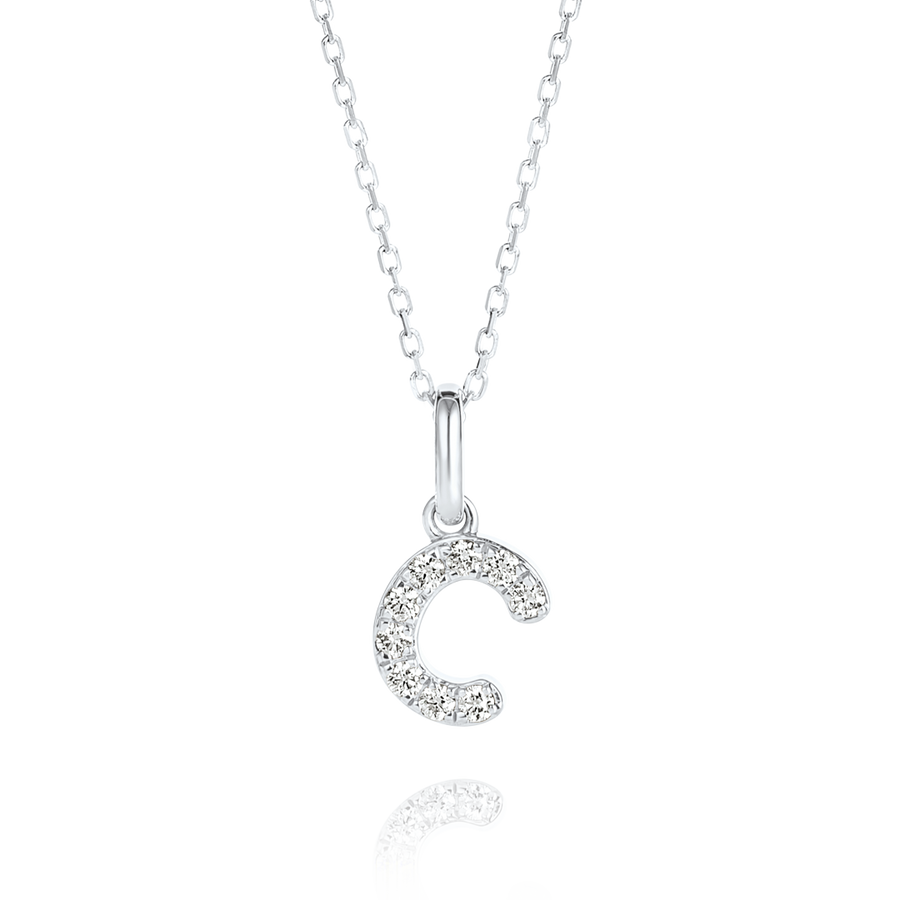 C Letter Natural Diamond Pendant White Gold