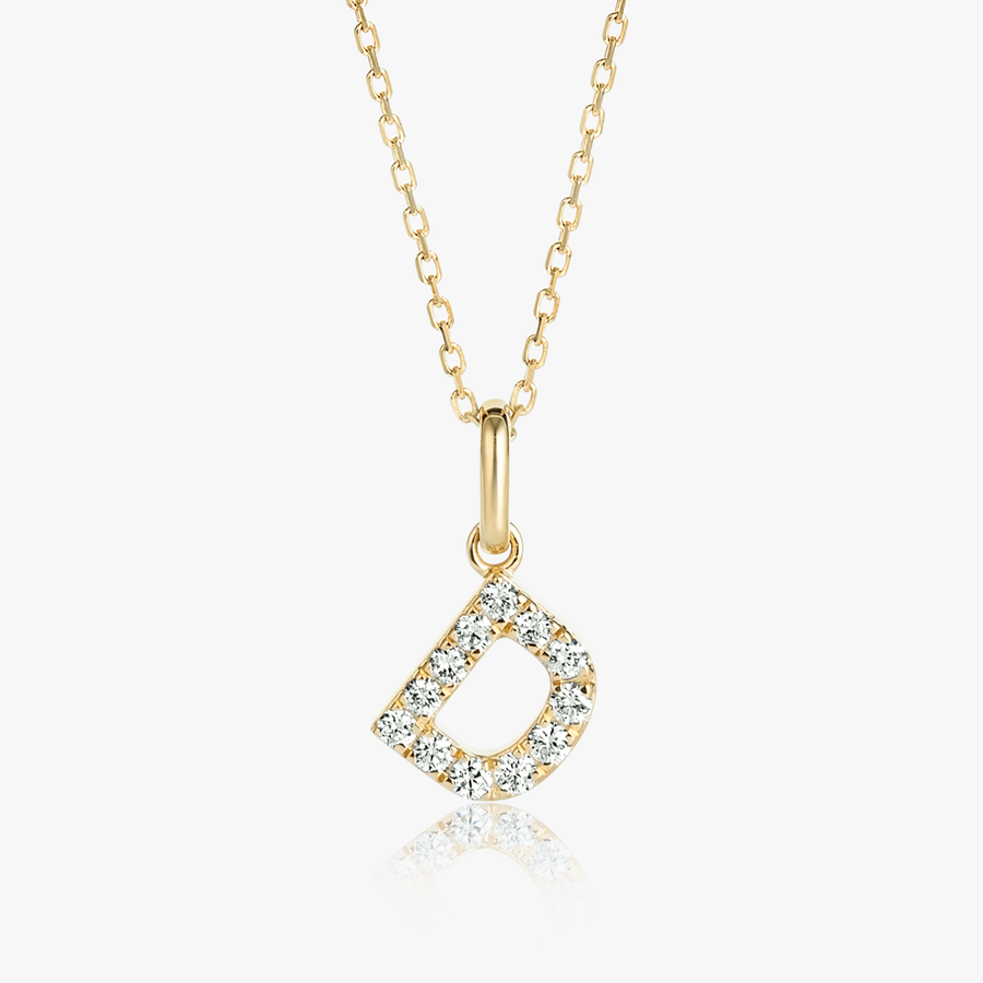 D Letter Natural Diamond Pendant Yellow Gold