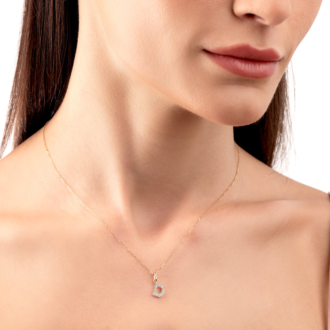 D Letter Natural Diamond Pendant Yellow Gold