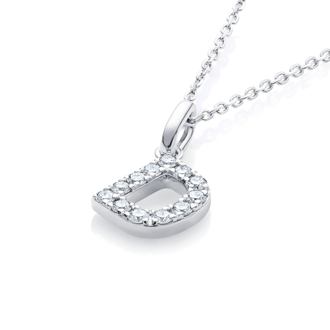D Letter Natural Diamond Pendant White Gold