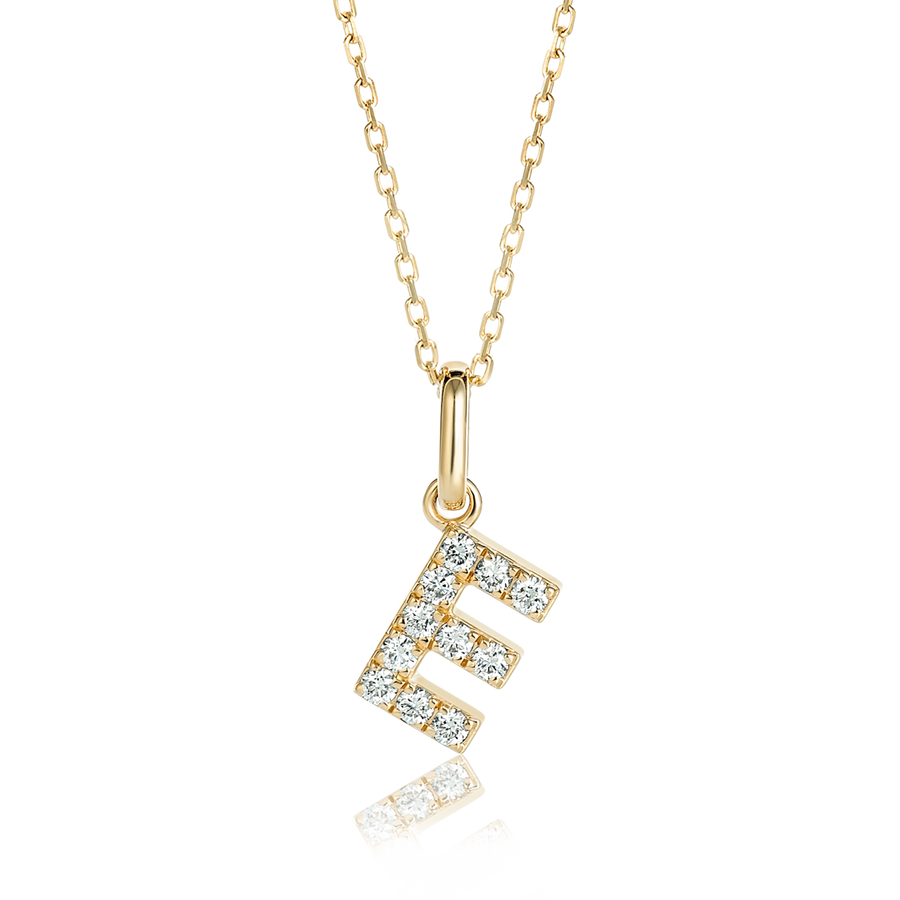 E Letter Natural Diamond Pendant Yellow Gold