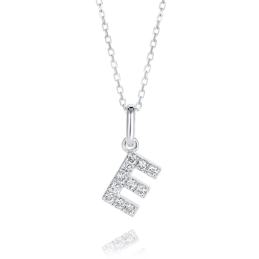 E Letter Natural Diamond Pendant White Gold