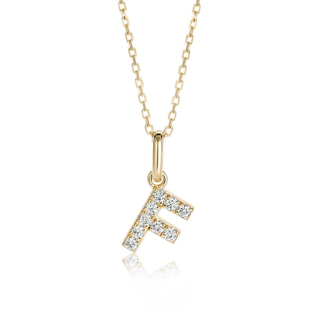 F Letter Natural Diamond Pendant Yellow Gold