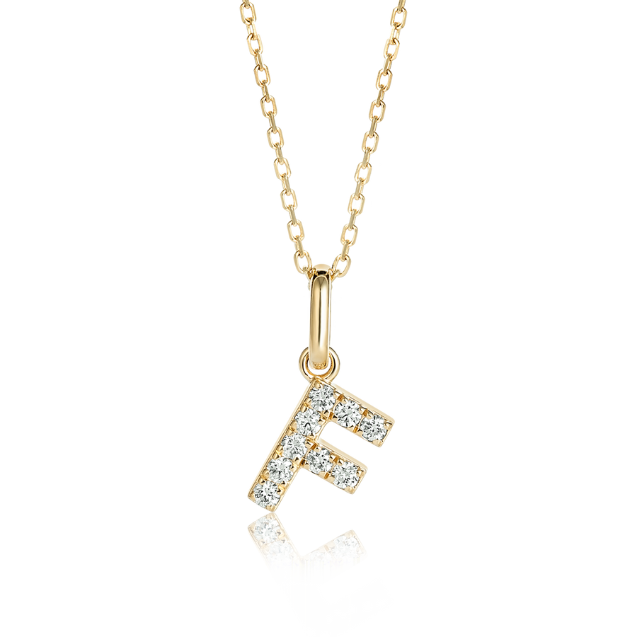F Letter Natural Diamond Pendant Yellow Gold